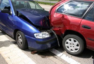 blue and red car crash