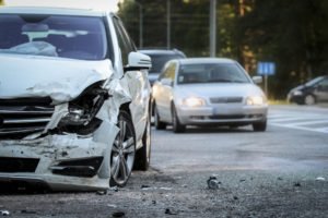 front of car damaged after hit and run accident