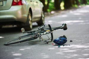 accident scene after vehicle hits bicycle