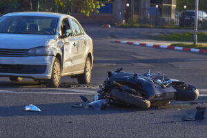 wrecked motorcycle after rear-end collision