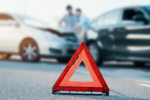 close-up on traffic triangle at accident scene