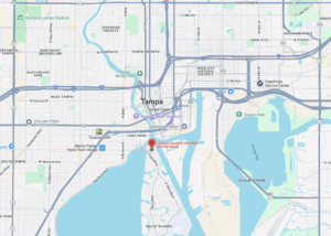 Map of tampa with a highlighted pin for Tampa General Hospital